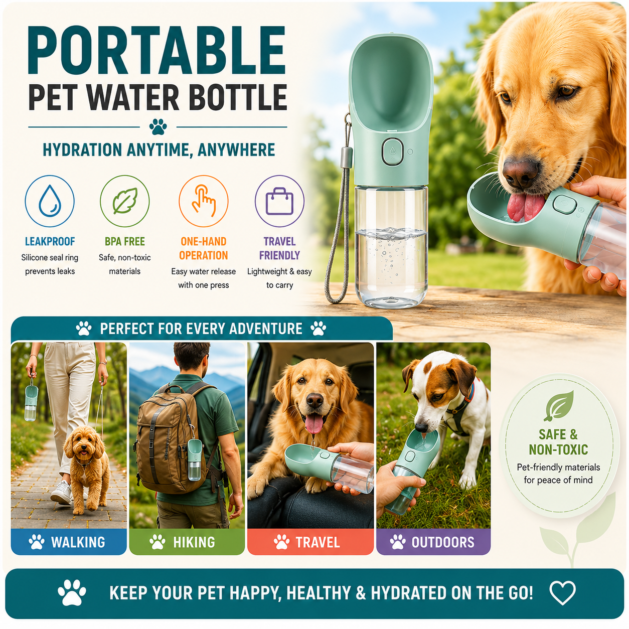 Portable Leakproof Pet Water Bottle